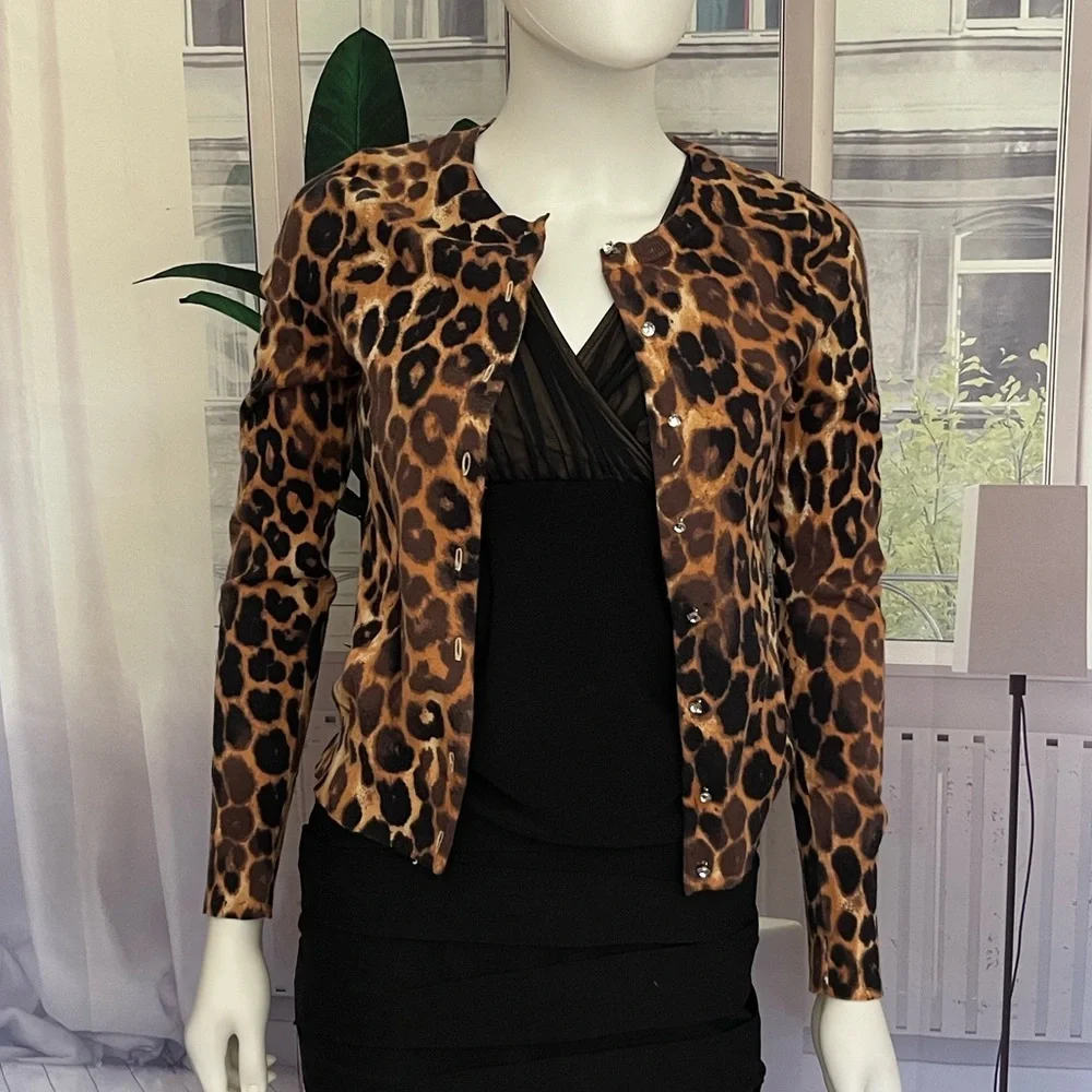 Express Animal Print Cotton Blend Cárdigan. Size XS. PD4 - Picture 3 of 8